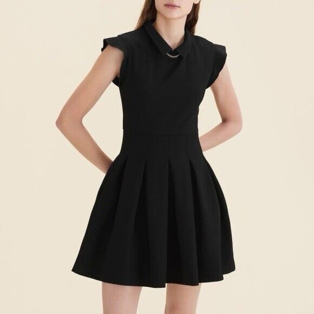 Maje Rousta Fit-and-flare Chain-detail Pleated Mini Dress